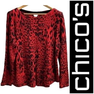 New with Tags -
Chico's Red and Black Animal Print Crew Neck Sweater
